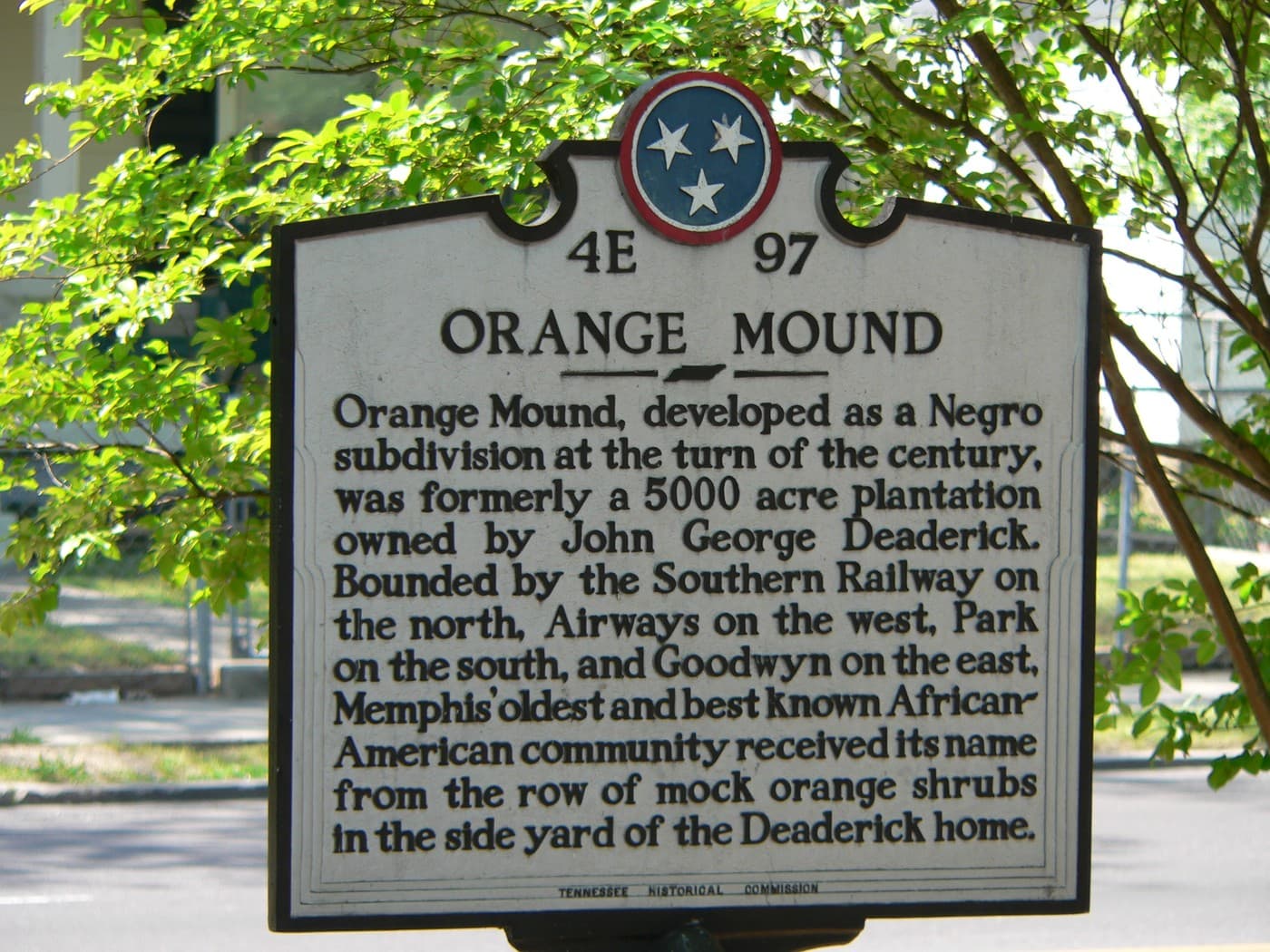 Orange Mound historical marker describing the neighborhood as a historic African American community.